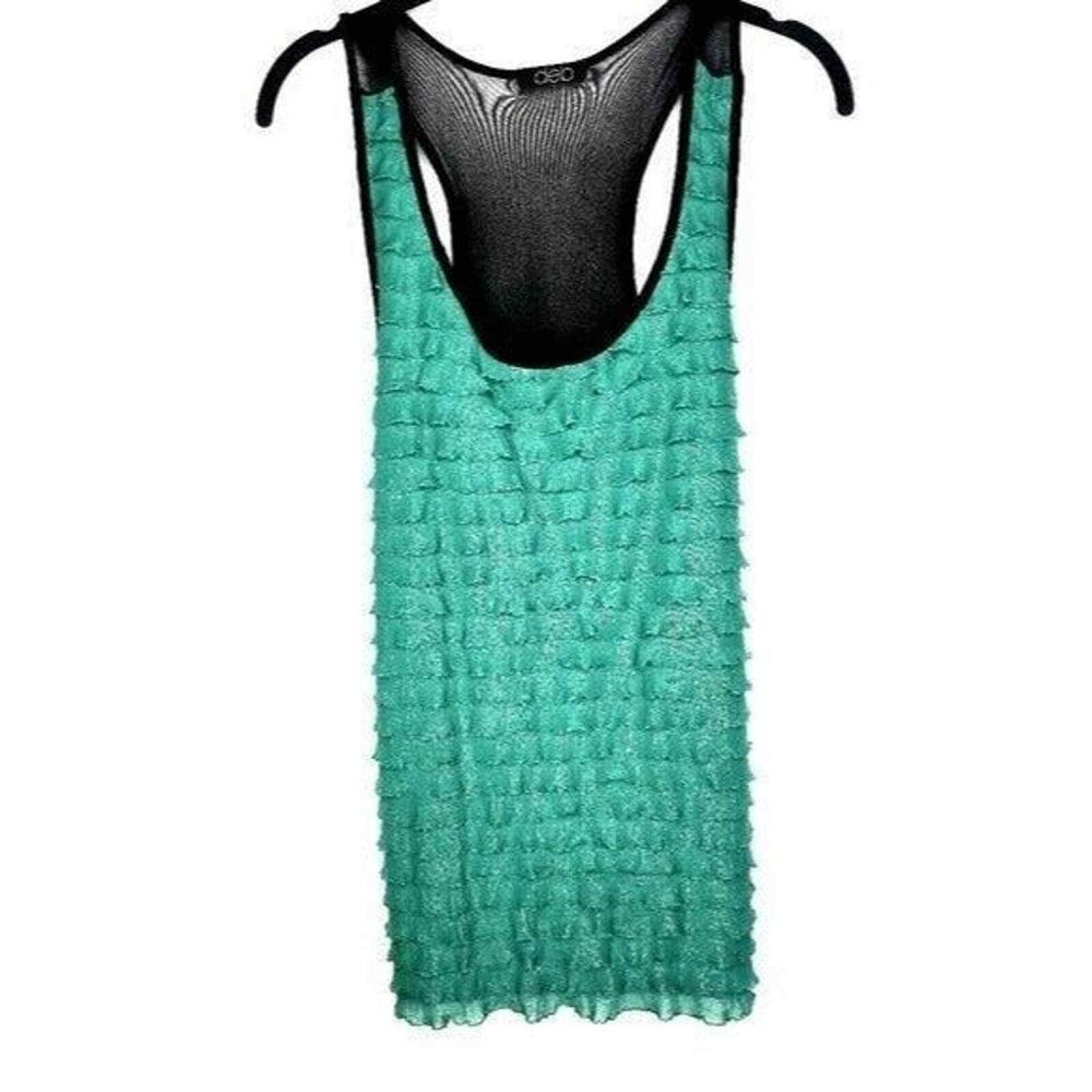 DEB Tank Blouse Sleeveless Shirt Sparkly Teal Pretty Size Large Juniors Misses